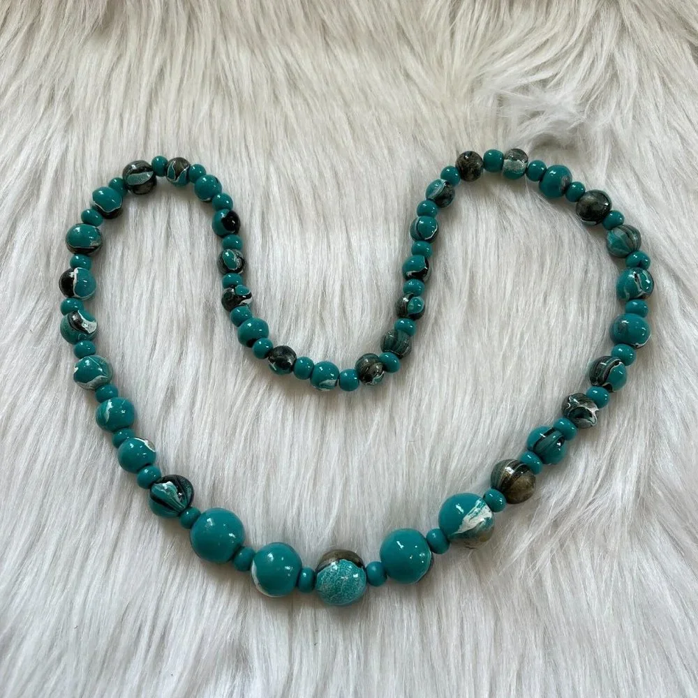 Vintage Artsy Necklace Retro Marble Paint Festival Coastal Grunge Y2K Long 13240